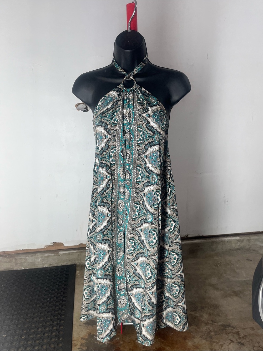 EARTHBOUND Teal and Black Paisley Halter Maxi Dress